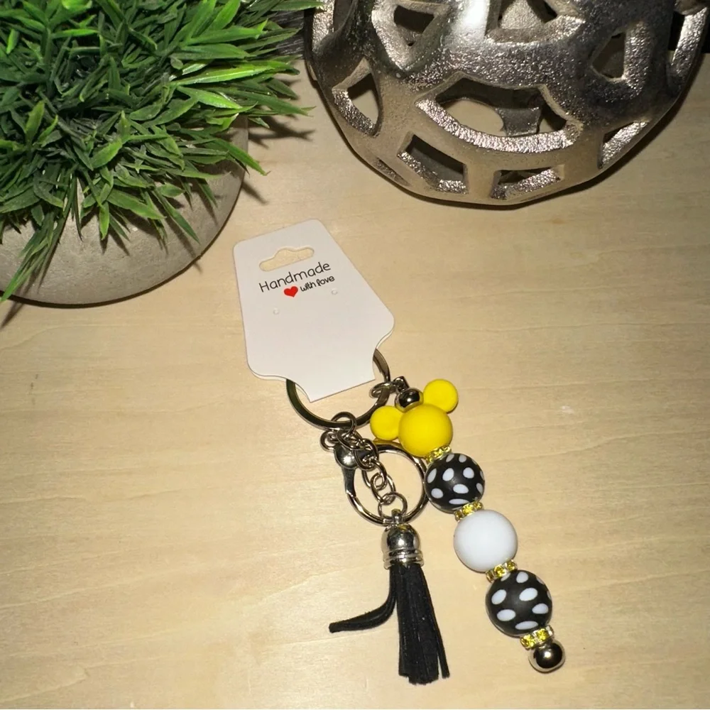 Mickey Mouse Silicone Keychain With Black Tassel‎